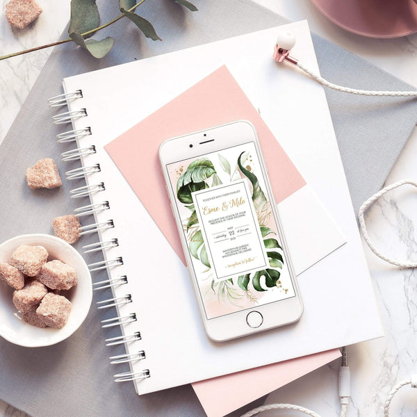 Loblolly Creative Digital Template Modern Tropical Wedding Invitation