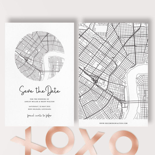 Loblolly Creative Digital Template New Orleans City Map Save the Date