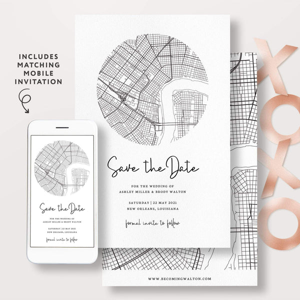 Loblolly Creative Digital Template New Orleans City Map Save the Date