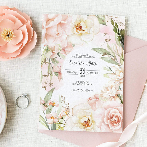 Loblolly Creative Digital Template Romantic Roses Save the Date Card