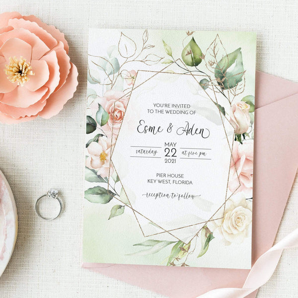 Loblolly Creative Digital Template Romantic Roses Wedding Invitation
