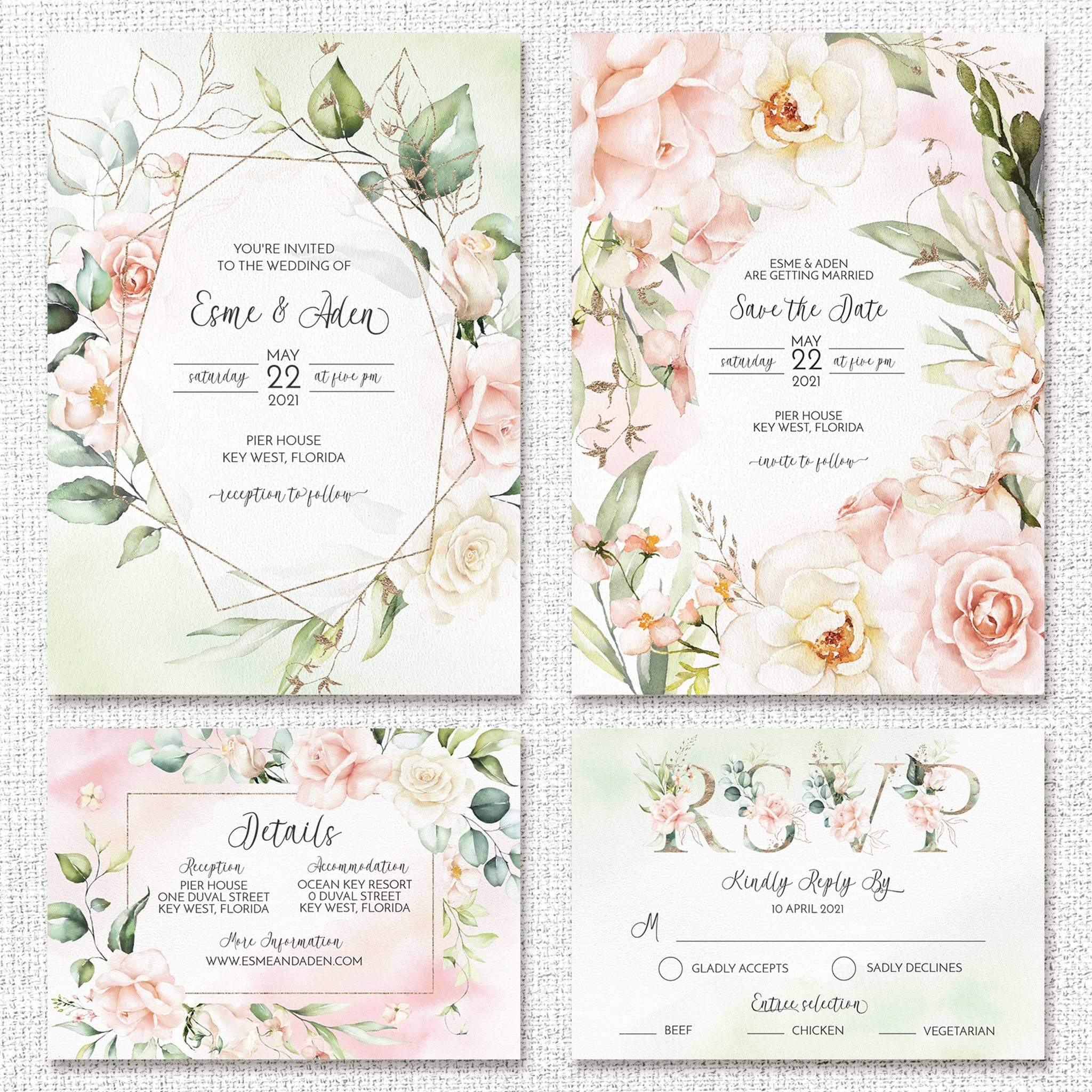 Loblolly Creative Digital Template Romantic Roses Wedding Suite