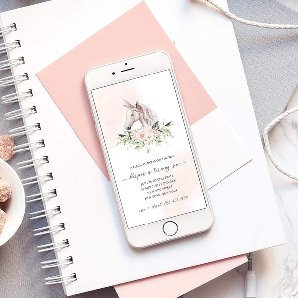 Loblolly Creative Digital Template Rosy Unicorn Birthday Invitation
