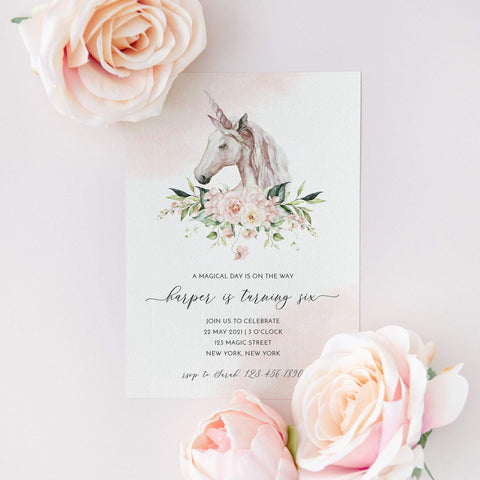 Loblolly Creative Digital Template Rosy Unicorn Birthday Invitation