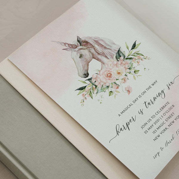 Loblolly Creative Digital Template Rosy Unicorn Birthday Invitation