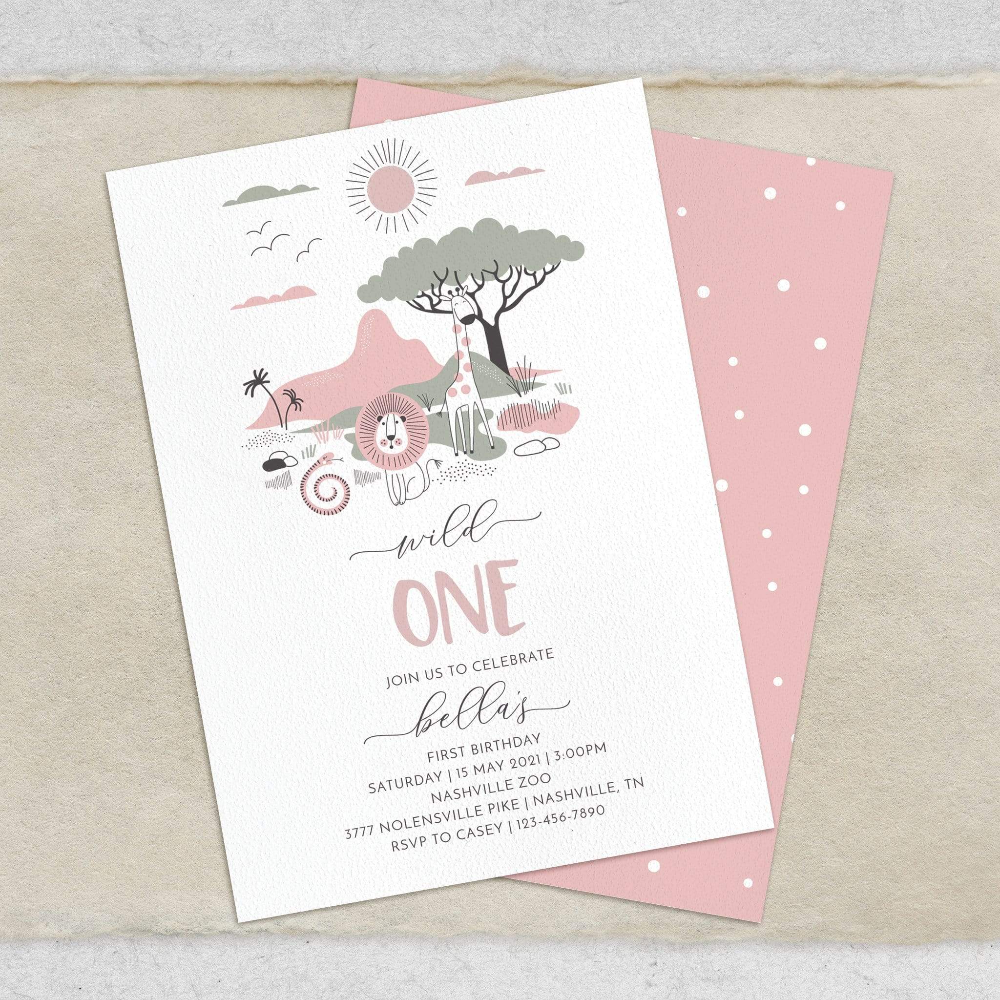 Loblolly Creative Digital Template Safari Wild One Birthday Invitation