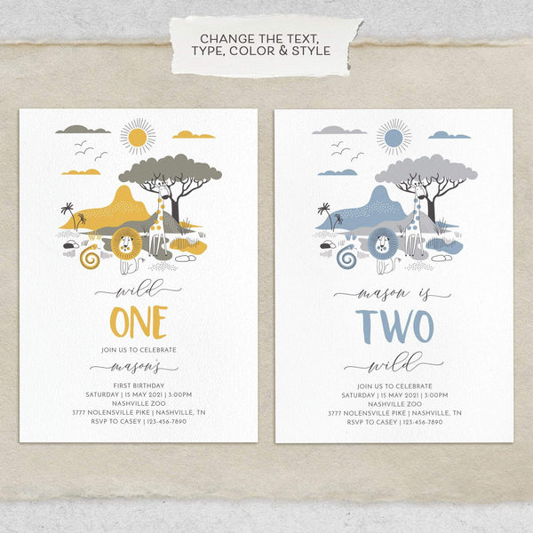 Loblolly Creative Digital Template Safari Wild One Birthday Invitation