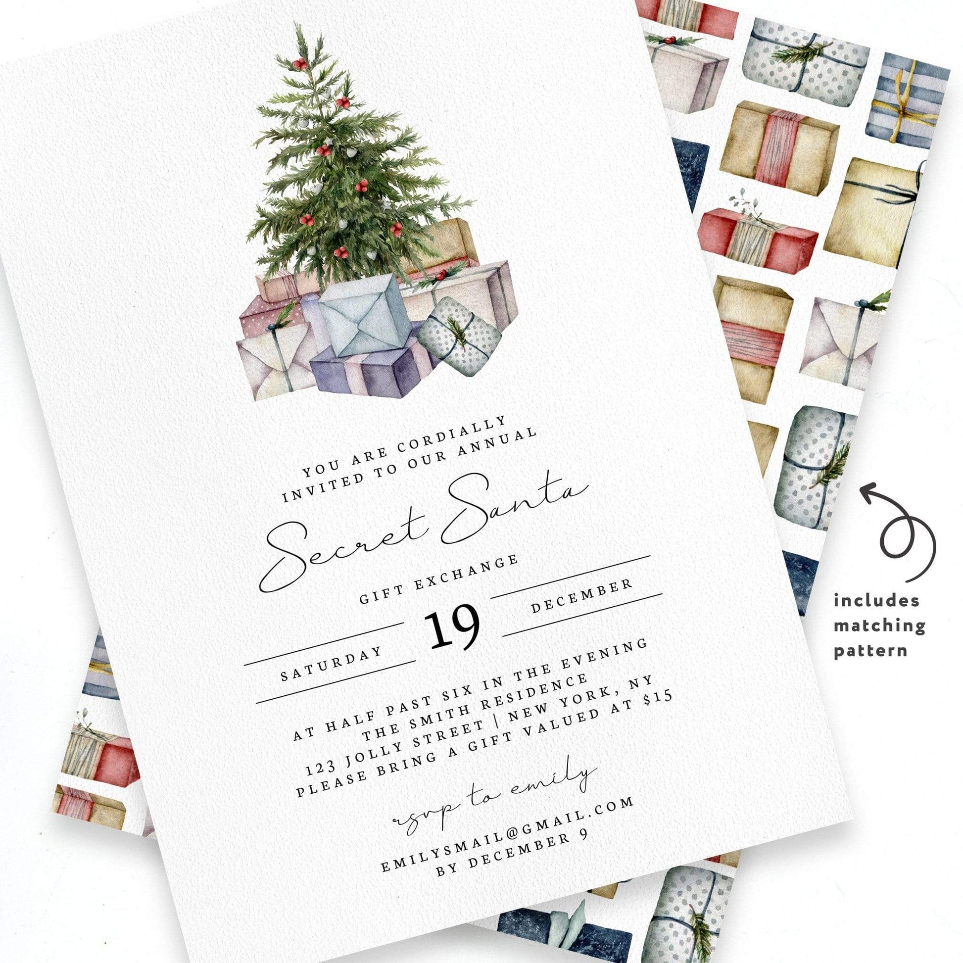 Loblolly Creative Digital Template Secret Santa Gift Exchange Invitation