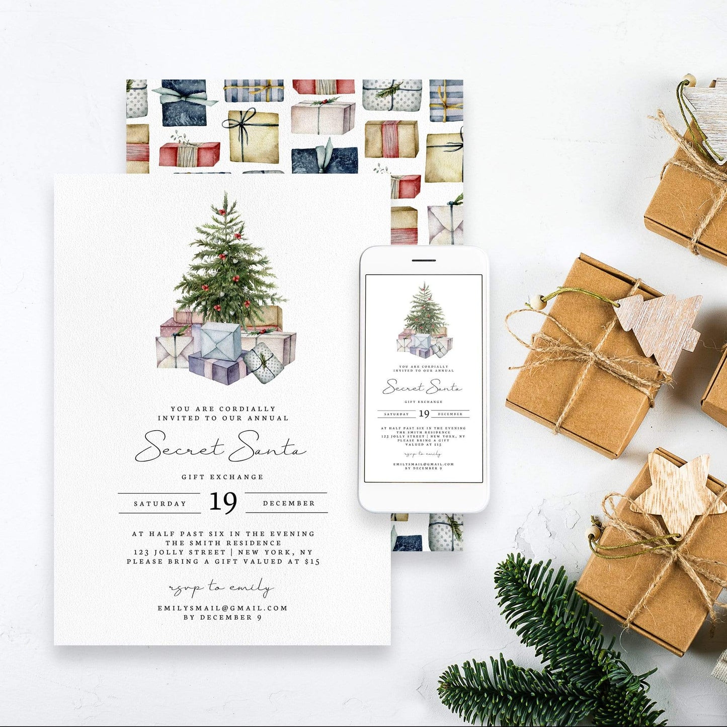 Loblolly Creative Digital Template Secret Santa Gift Exchange Invitation