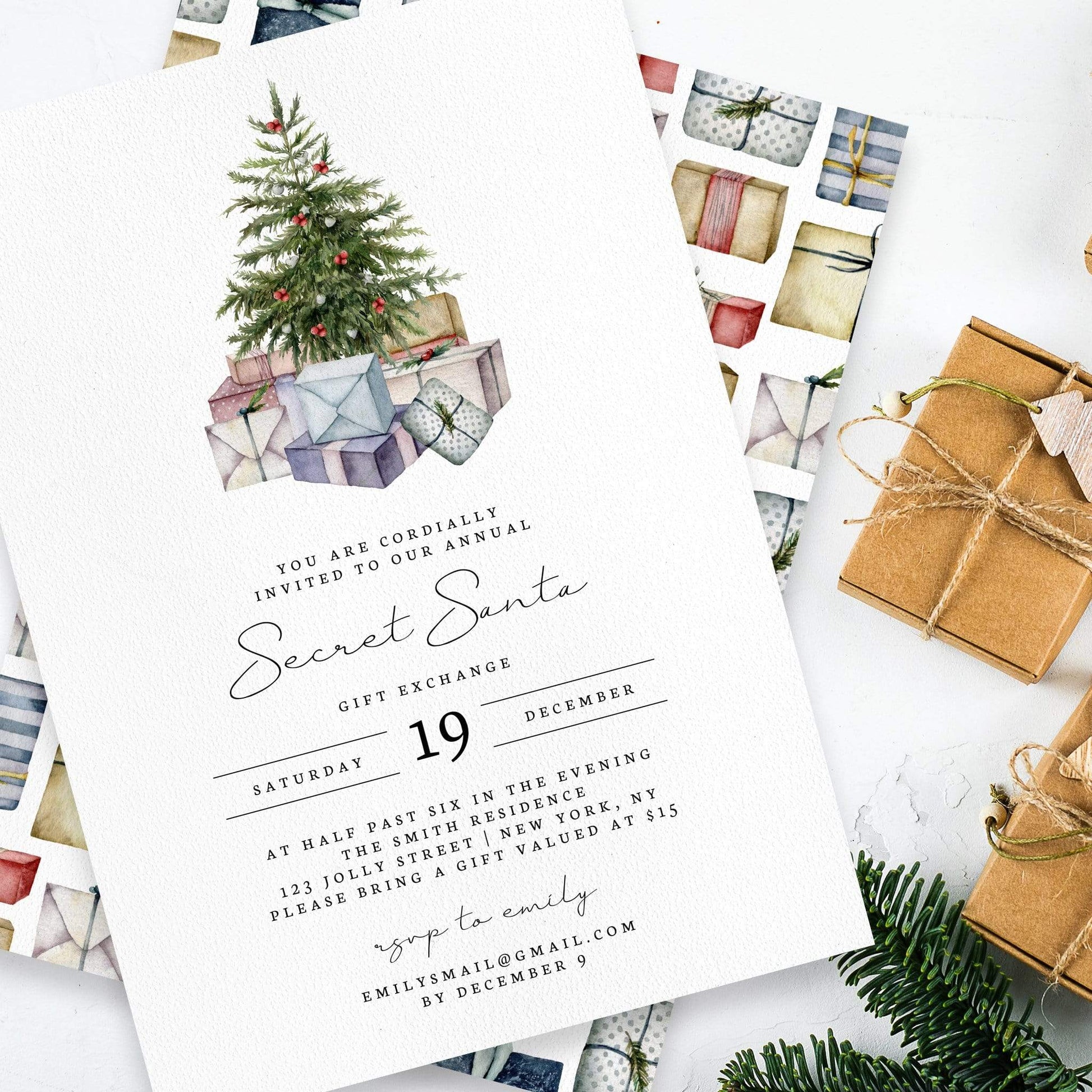 Loblolly Creative Digital Template Secret Santa Gift Exchange Invitation
