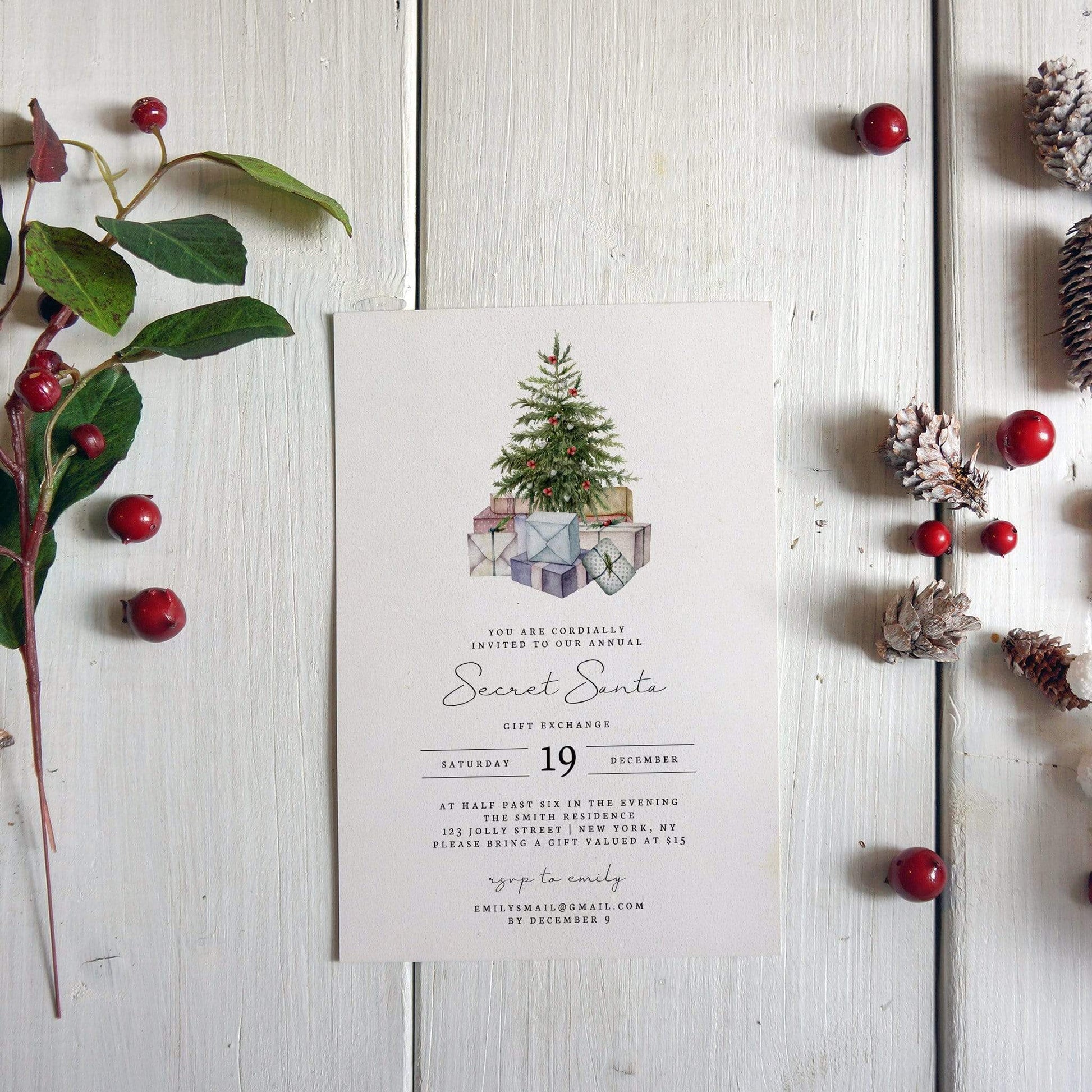 Loblolly Creative Digital Template Secret Santa Gift Exchange Invitation