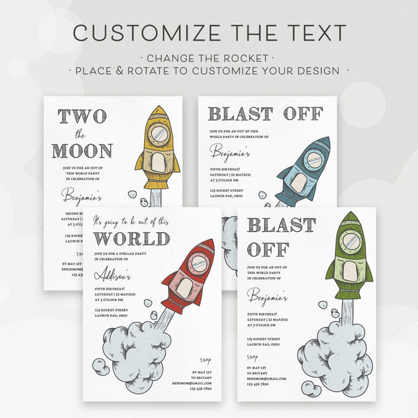 Loblolly Creative Digital Template Space Blast Off Birthday Invitation