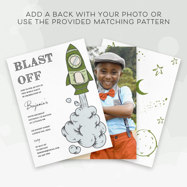 Loblolly Creative Digital Template Space Blast Off Birthday Invitation