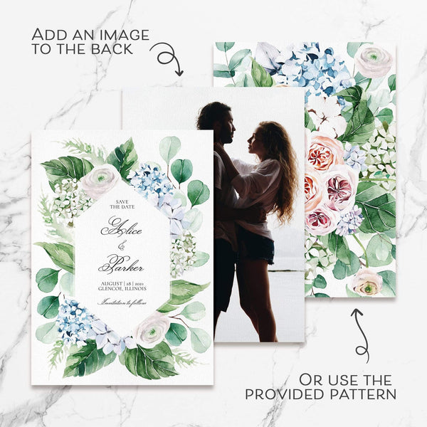 Loblolly Creative Digital Template Spring Floral Hydrangea Save the Date Card