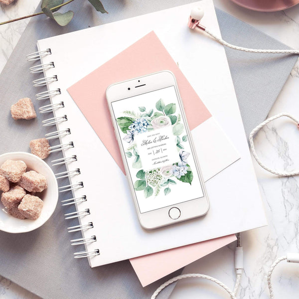Loblolly Creative Digital Template Spring Floral Hydrangea Save the Date Card