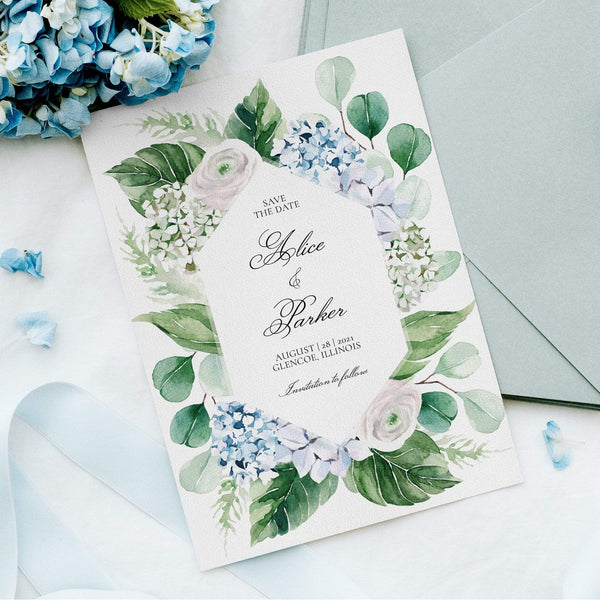 Loblolly Creative Digital Template Spring Floral Hydrangea Save the Date Card