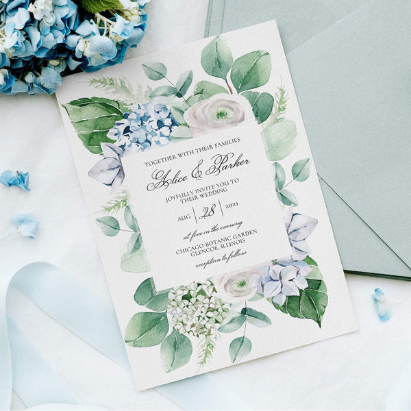 Loblolly Creative Digital Template Spring Floral Hydrangea Wedding Invitation
