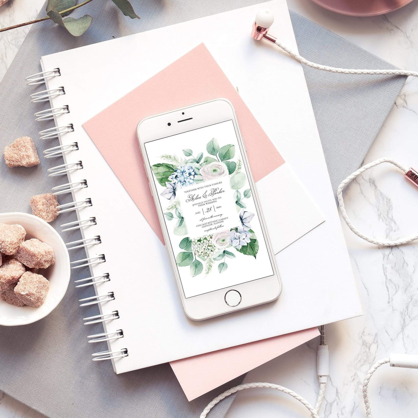 Loblolly Creative Digital Template Spring Floral Hydrangea Wedding Invitation