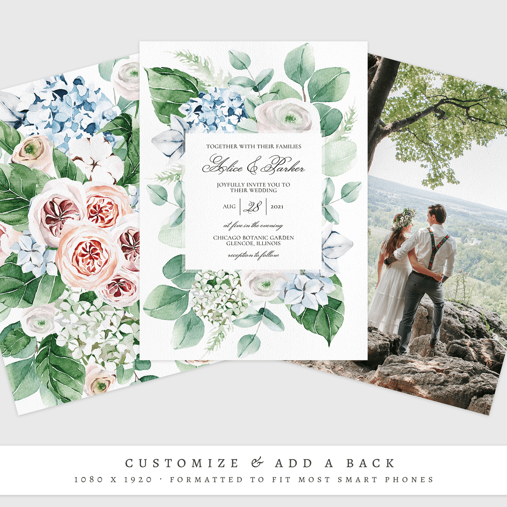 Loblolly Creative Digital Template Spring Floral Hydrangea Wedding Invitation