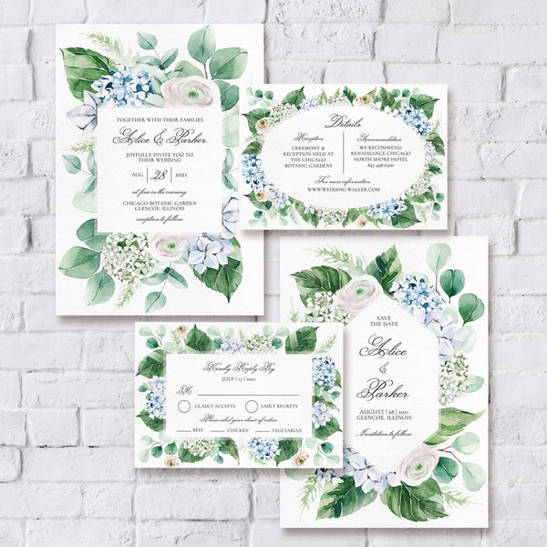 Loblolly Creative Digital Template Spring Floral Hydrangea Wedding Suite