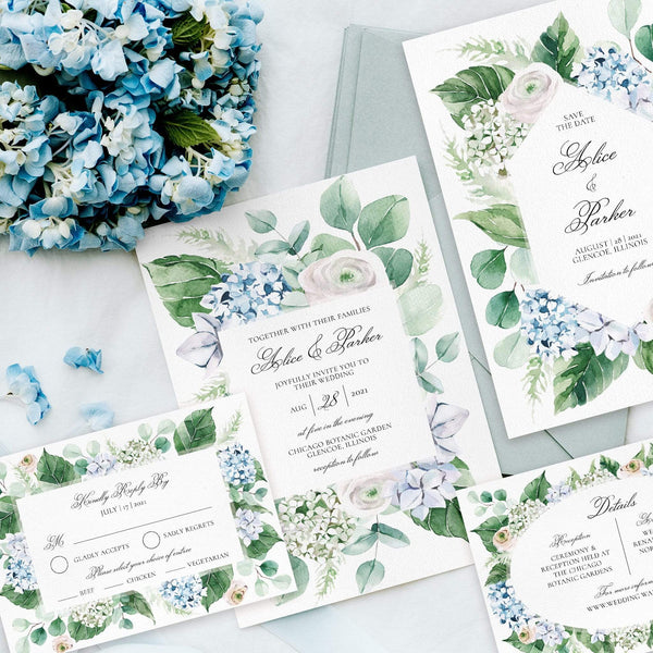 Loblolly Creative Digital Template Spring Floral Hydrangea Wedding Suite