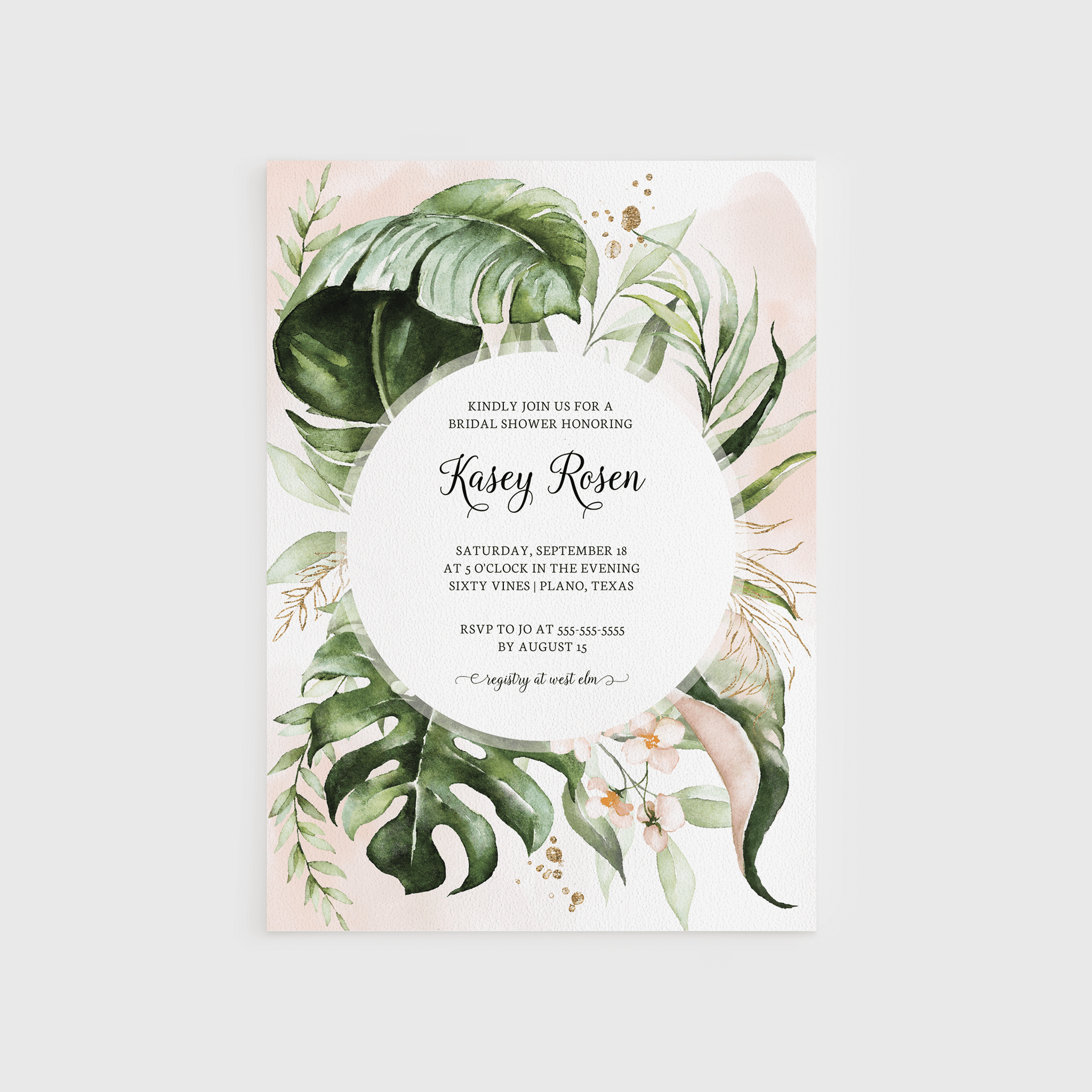 Loblolly Creative Digital Template Tropical Greenery Bridal Shower Invitation