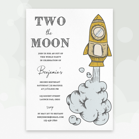 Loblolly Creative Digital Template Two the Moon Space Birthday Invitation