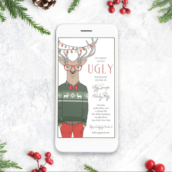Loblolly Creative Digital Template Ugly Sweater Party Holiday Invitation