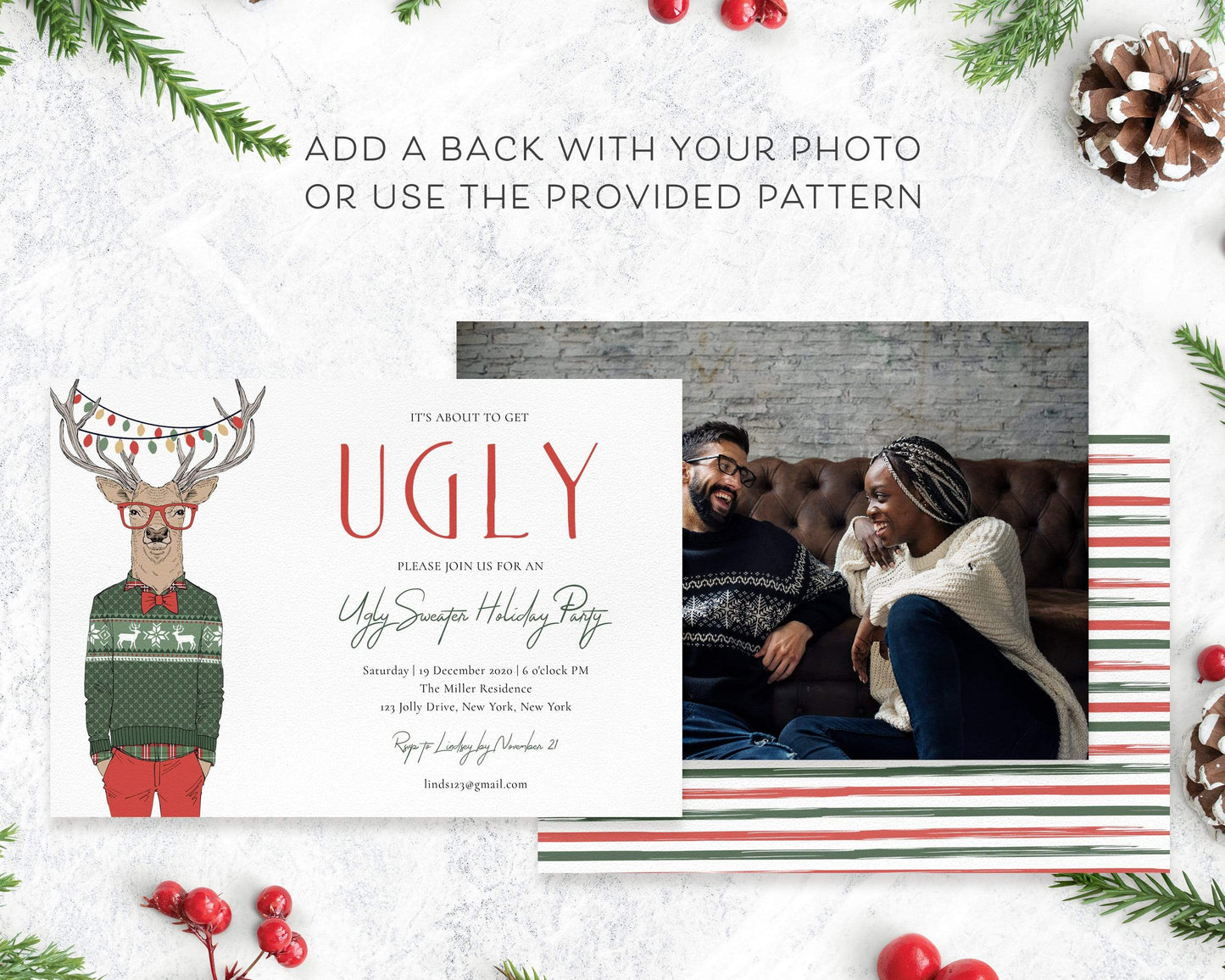 Loblolly Creative Digital Template Ugly Sweater Party Holiday Invitation