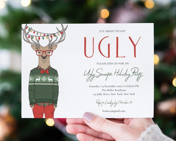 Loblolly Creative Digital Template Ugly Sweater Party Holiday Invitation