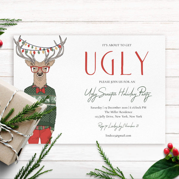 Loblolly Creative Digital Template Ugly Sweater Party Holiday Invitation