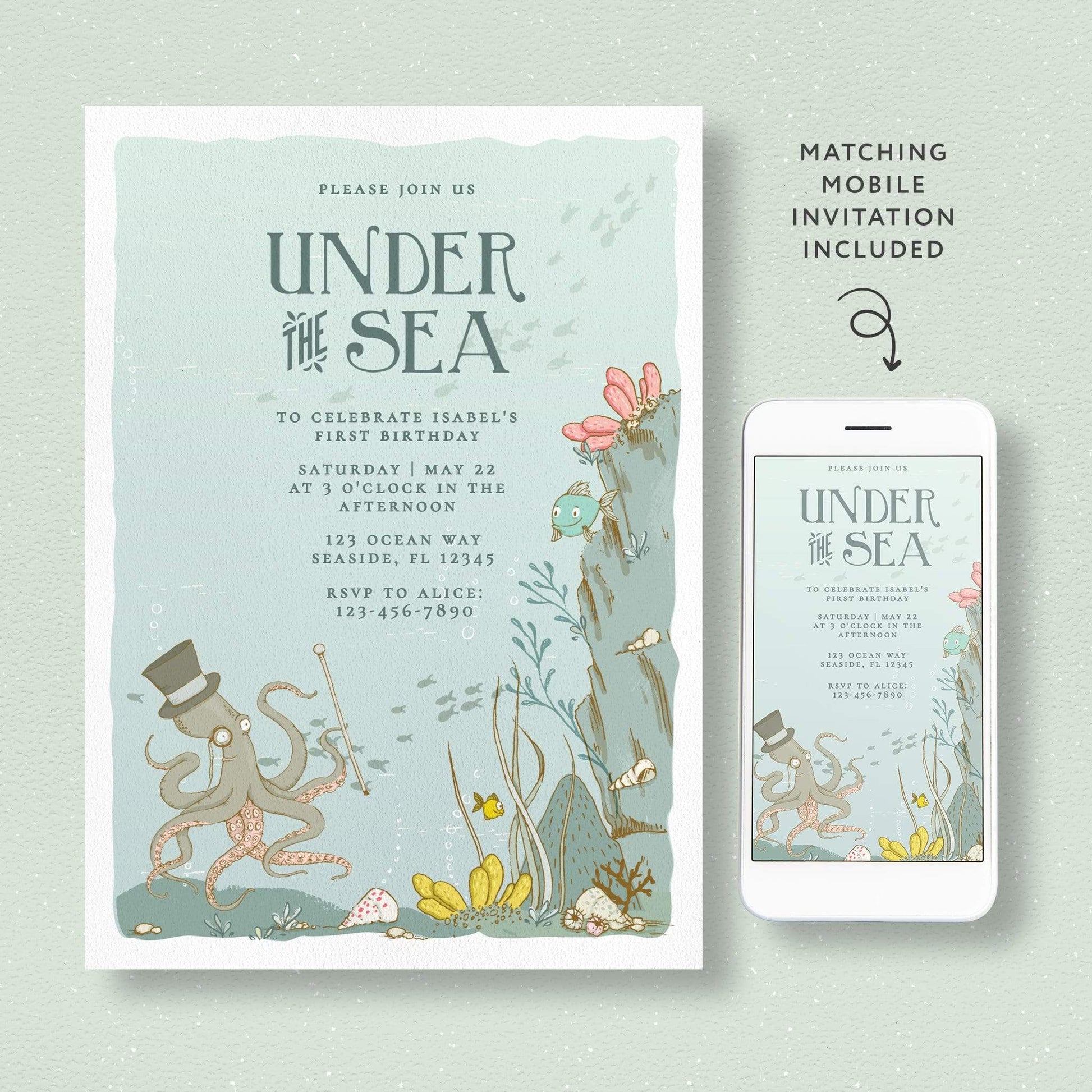 Loblolly Creative Digital Template Under the Sea Birthday Invitation