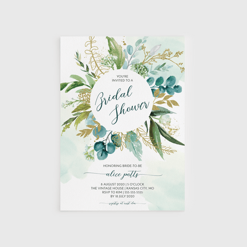 Loblolly Creative Digital Template Verdant Wreath Bridal Shower Invitation