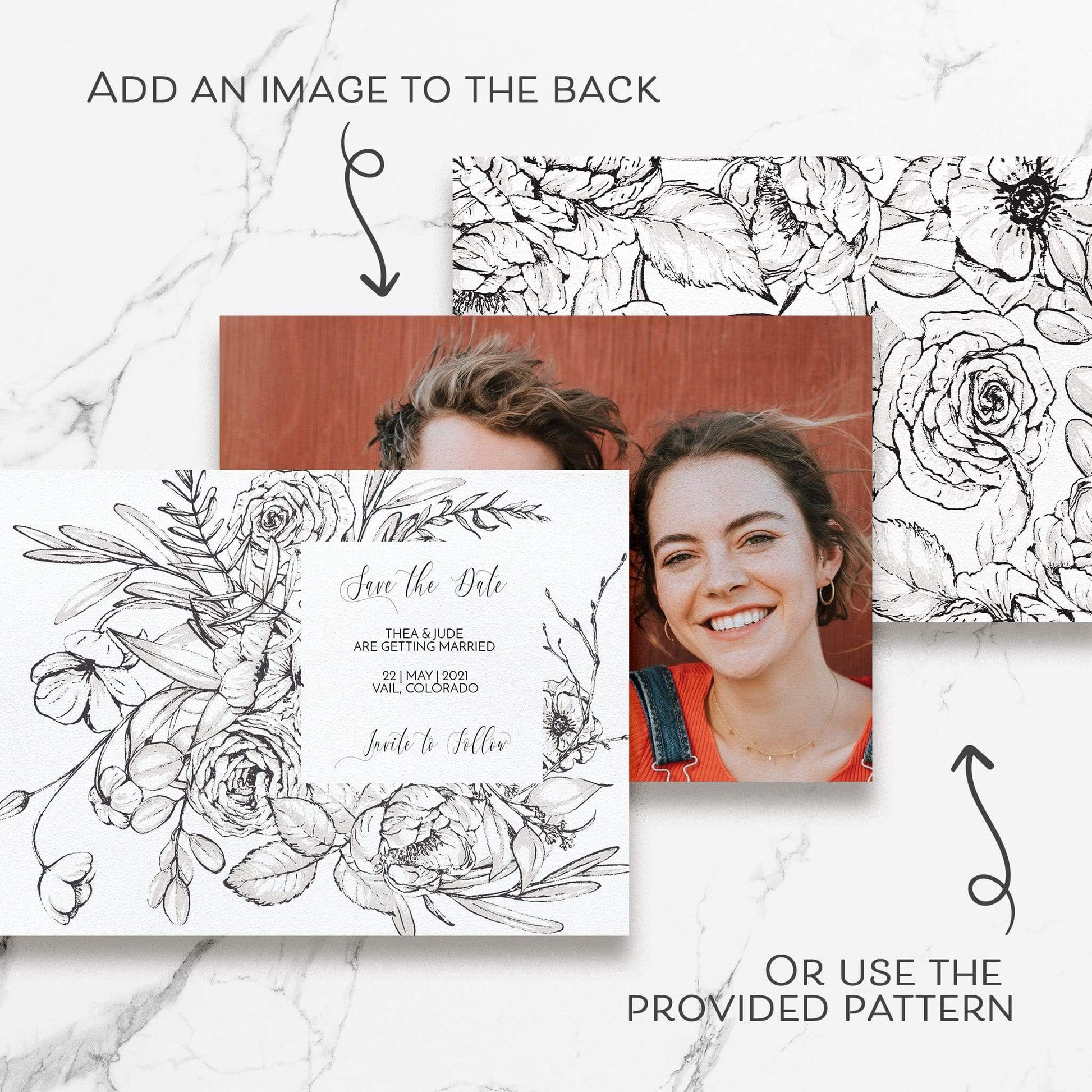 Loblolly Creative Digital Template Vintage Ink Floral Save the Date