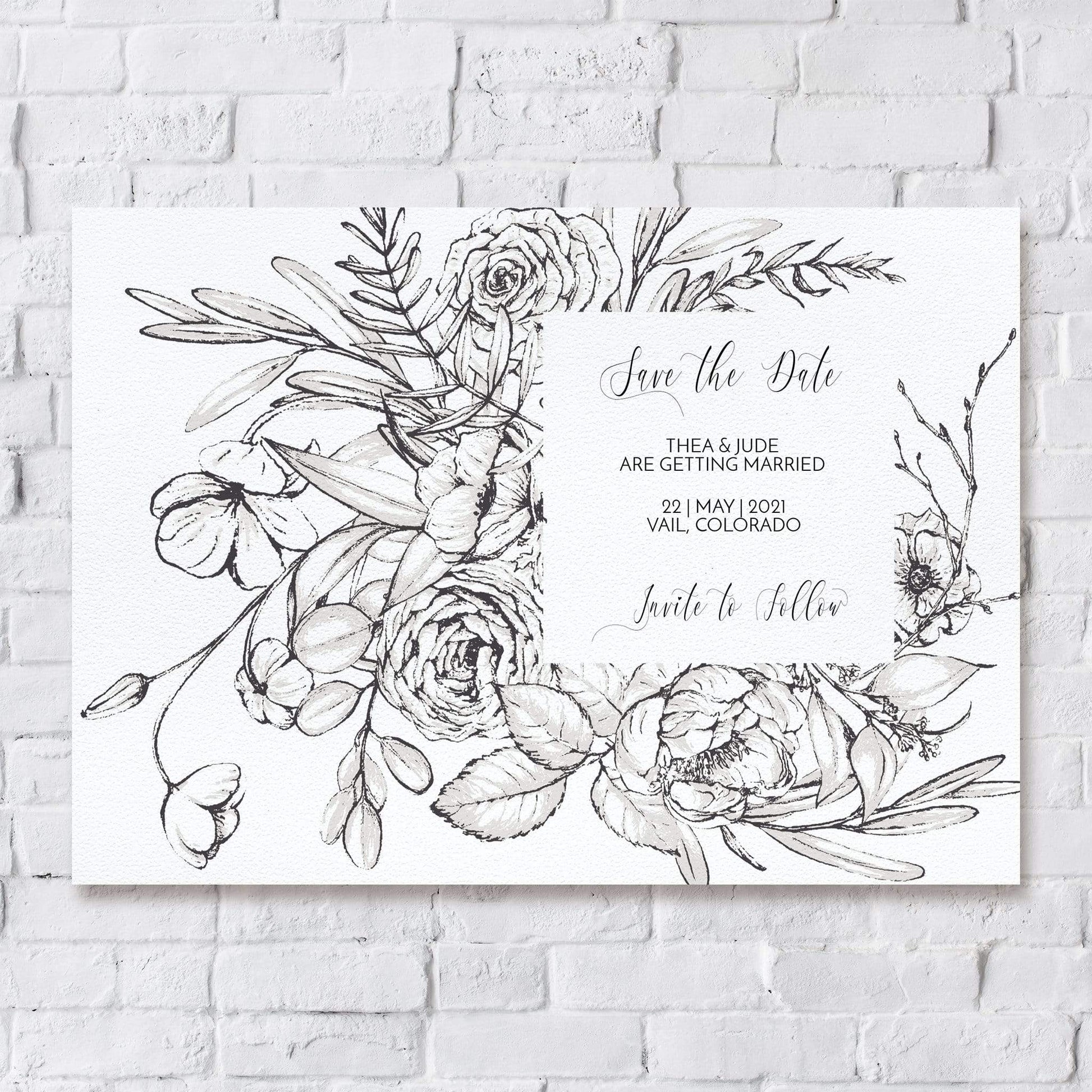 Loblolly Creative Digital Template Vintage Ink Floral Save the Date
