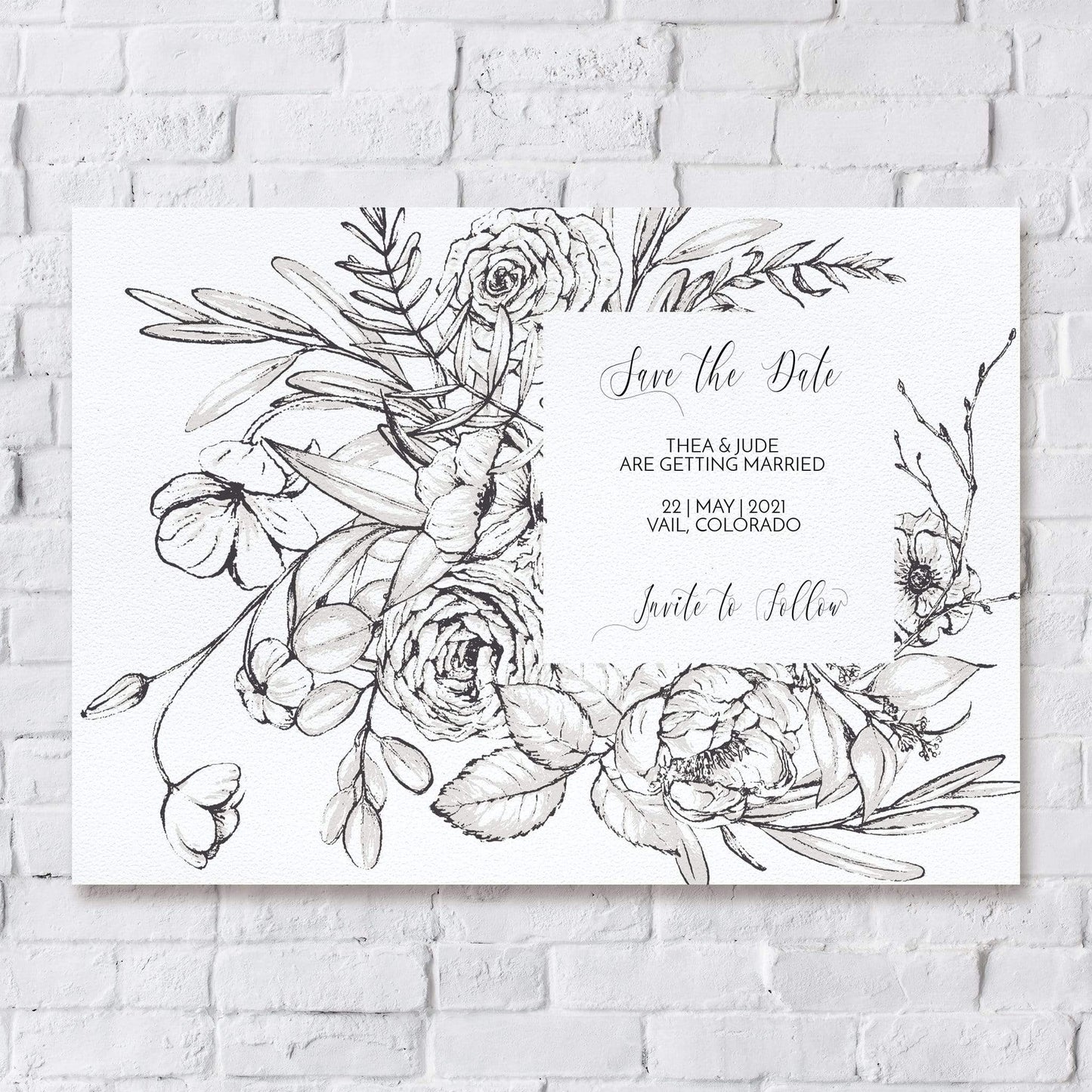 Loblolly Creative Digital Template Vintage Ink Floral Save the Date
