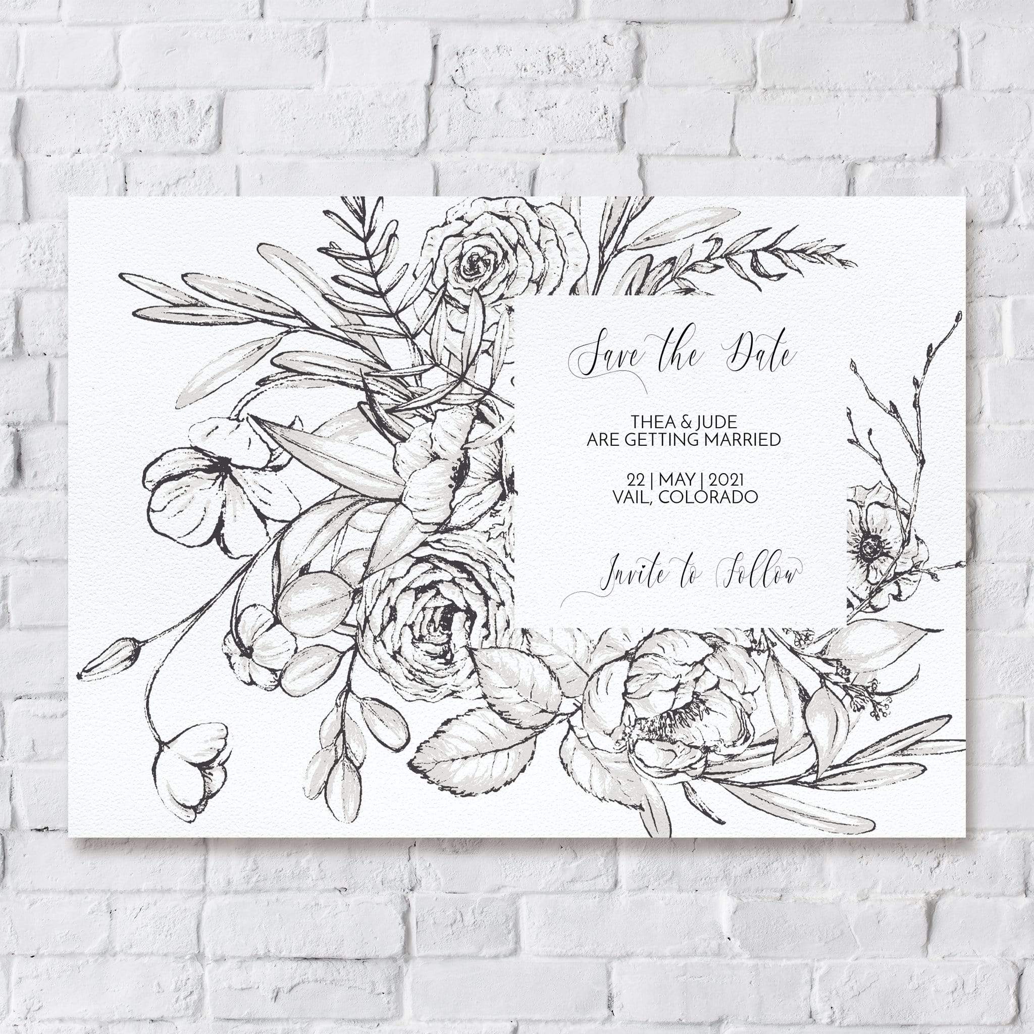 Loblolly Creative Digital Template Vintage Ink Floral Save the Date