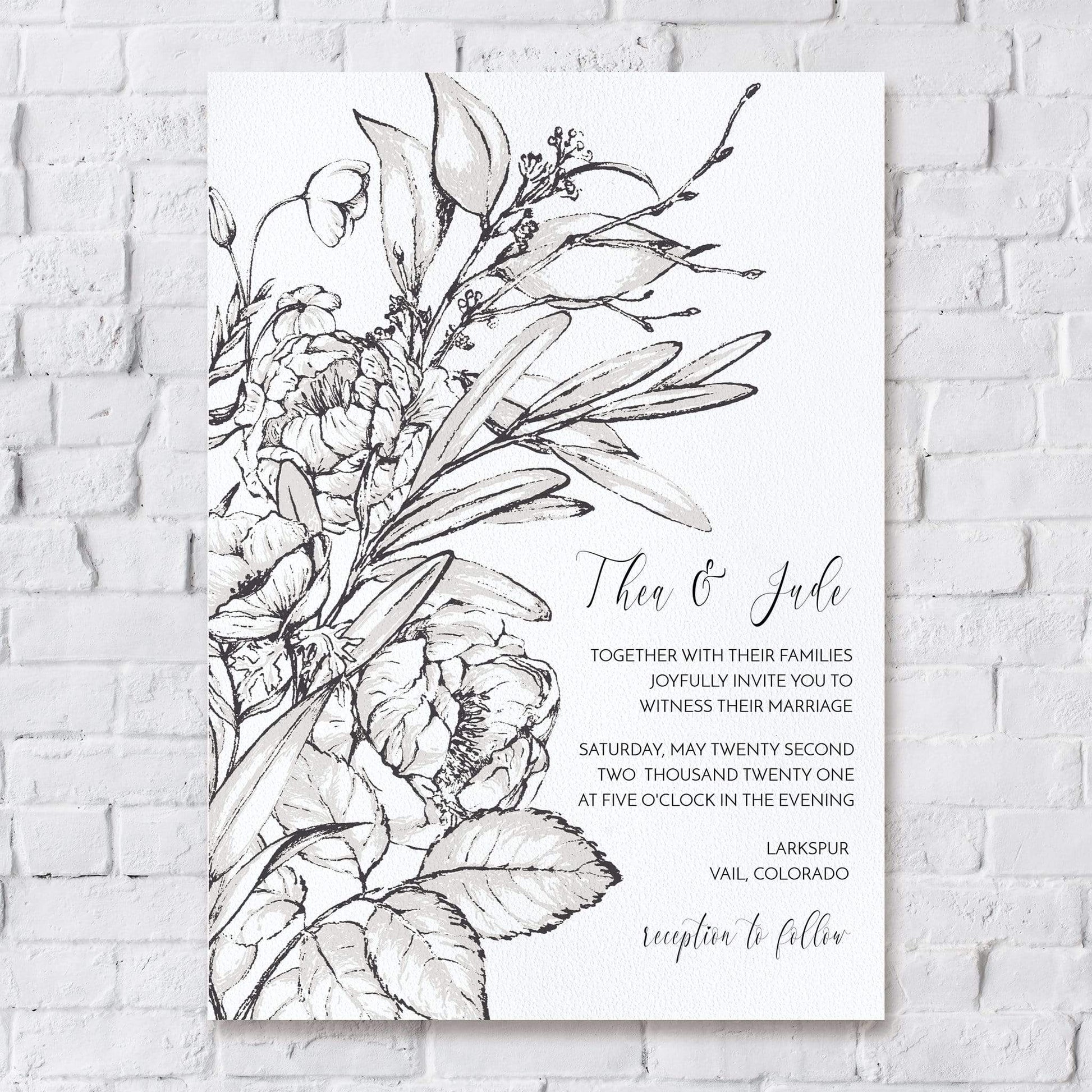 Loblolly Creative Digital Template Vintage Ink Floral Wedding Invitation