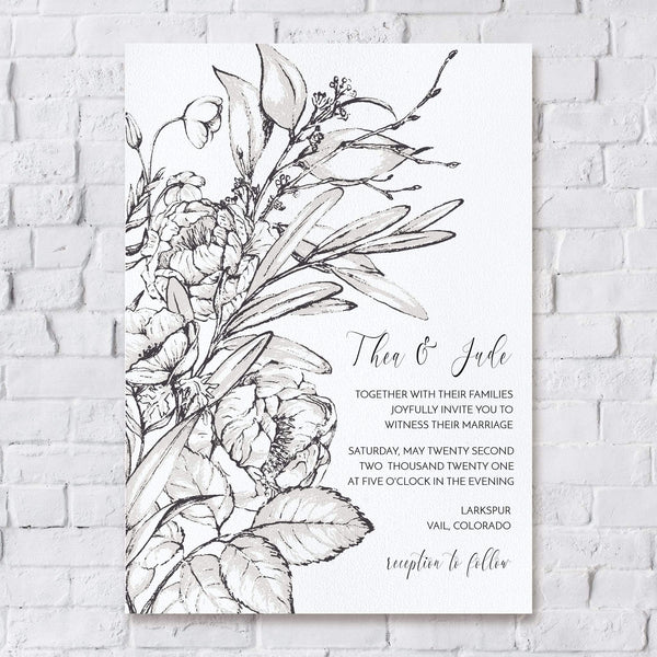 Loblolly Creative Digital Template Vintage Ink Floral Wedding Invitation