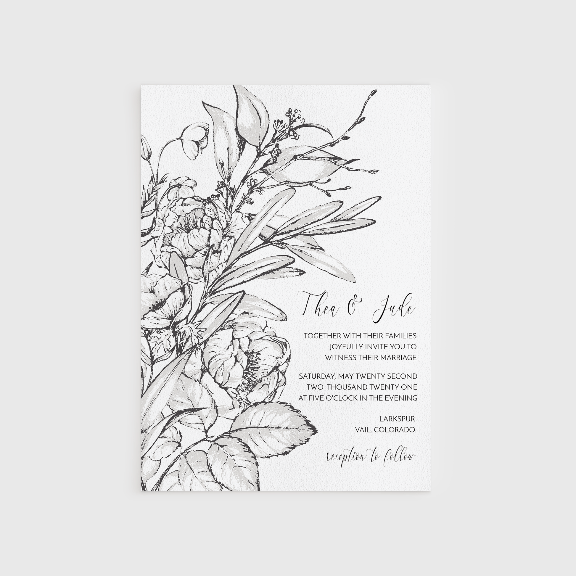 Loblolly Creative Digital Template Vintage Ink Floral Wedding Invitation