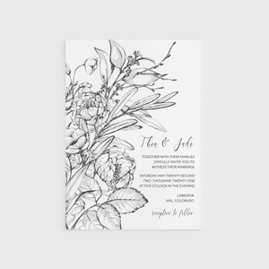 Loblolly Creative Digital Template Vintage Ink Floral Wedding Invitation