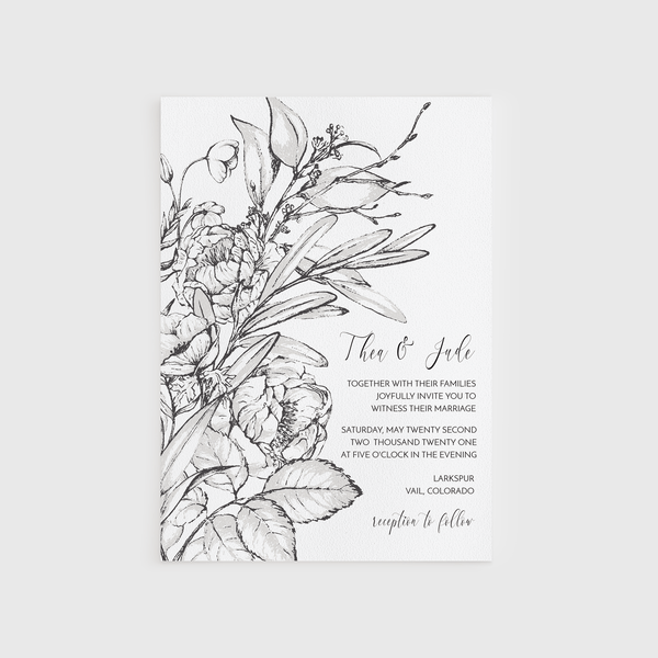Loblolly Creative Digital Template Vintage Ink Floral Wedding Invitation