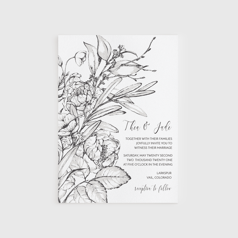 Loblolly Creative Digital Template Vintage Ink Floral Wedding Invitation