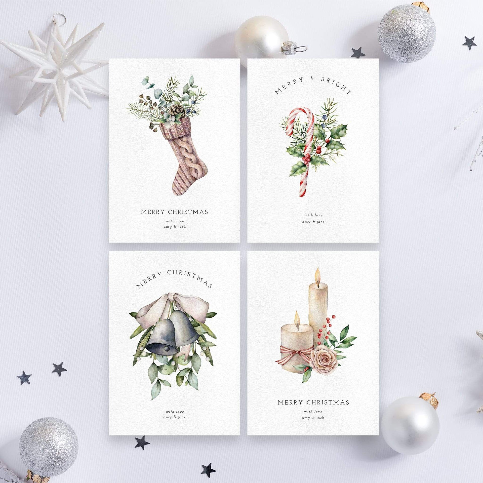 Watercolor Christmas Card, Set of 4, Editable Printable Template – Loblolly Creative, LLC watercolor-christmas-card-set-of-4-editable-printable-template-loblolly-creative-llc