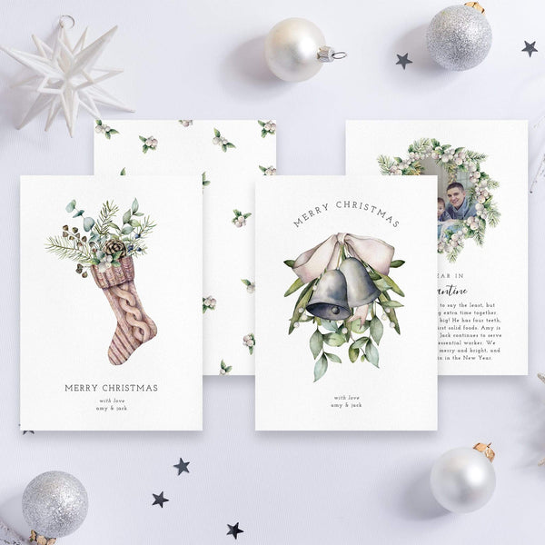 Loblolly Creative Digital Template Watercolor Christmas Card, Set of 4