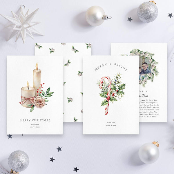 Loblolly Creative Digital Template Watercolor Christmas Card, Set of 4