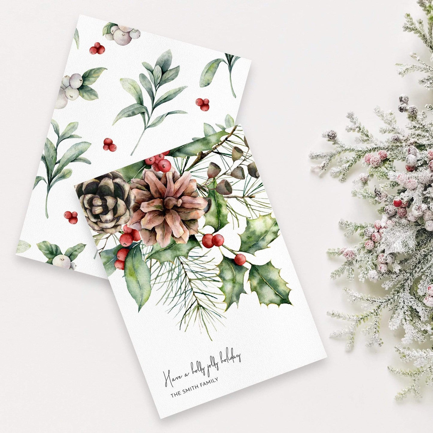 Loblolly Creative Digital Template Watercolor Holiday Floral Card, Set of 4