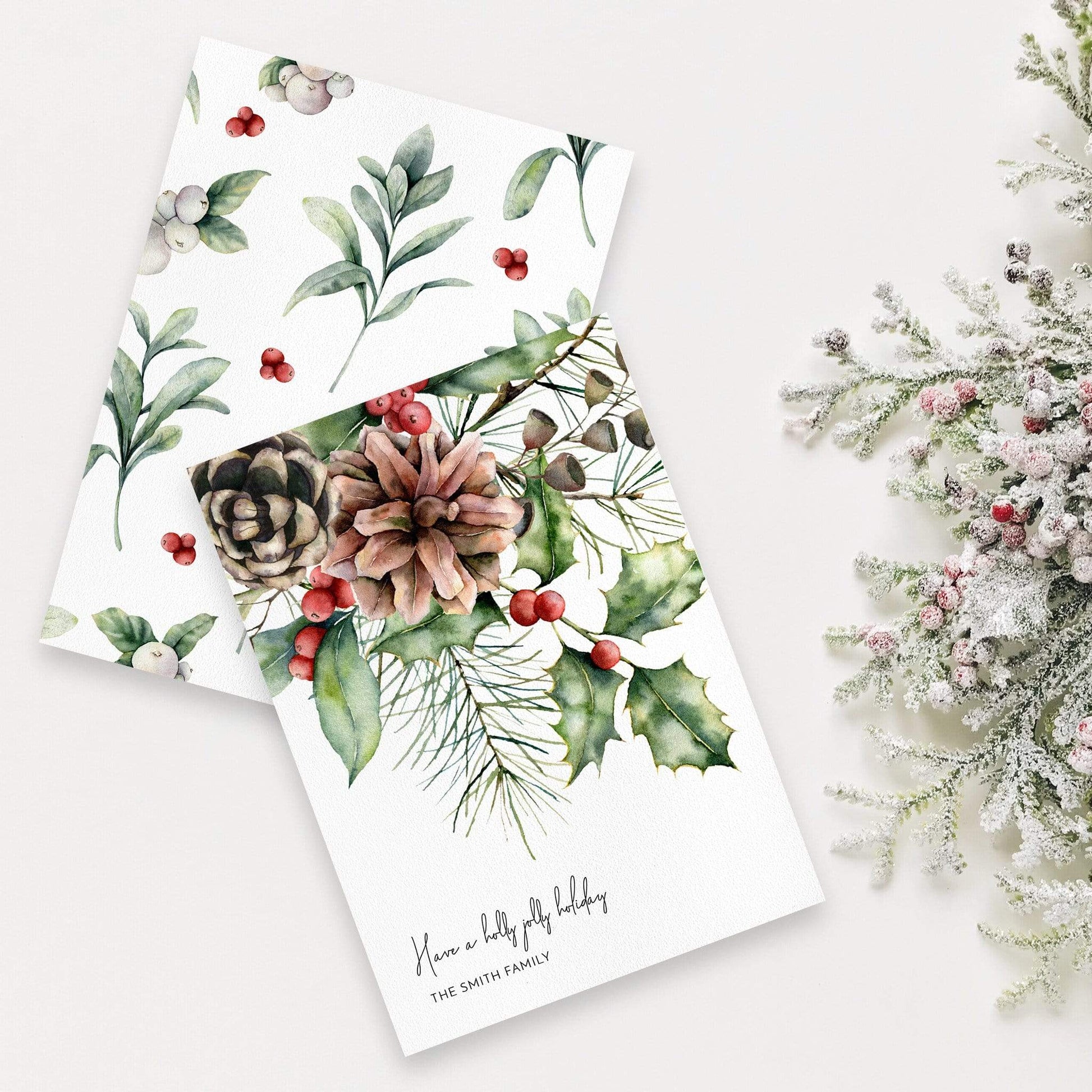 Loblolly Creative Digital Template Watercolor Holiday Floral Card, Set of 4