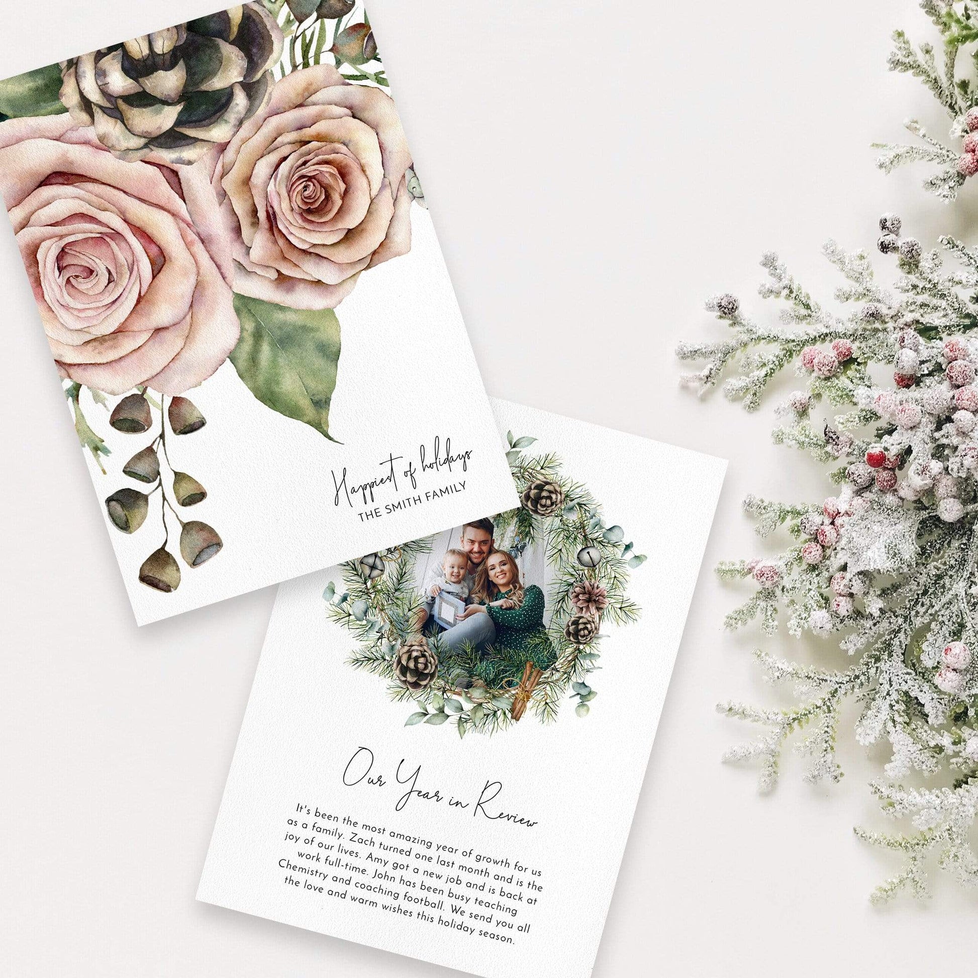 Loblolly Creative Digital Template Watercolor Holiday Floral Card, Set of 4