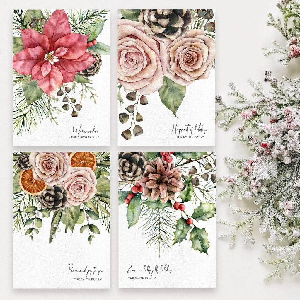 Watercolor Holiday Floral Card, Set of 4, Editable Printable Template –  Loblolly Creative, LLC